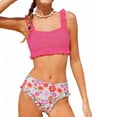 thumbnail image 2 of Girls Swimsuit 2 Piece Tankini with Bottom Tiered Ruffle Cami Swimwear Summer Flower Print Bathing Suits Hot Pink 10-11Years, 2 of 9