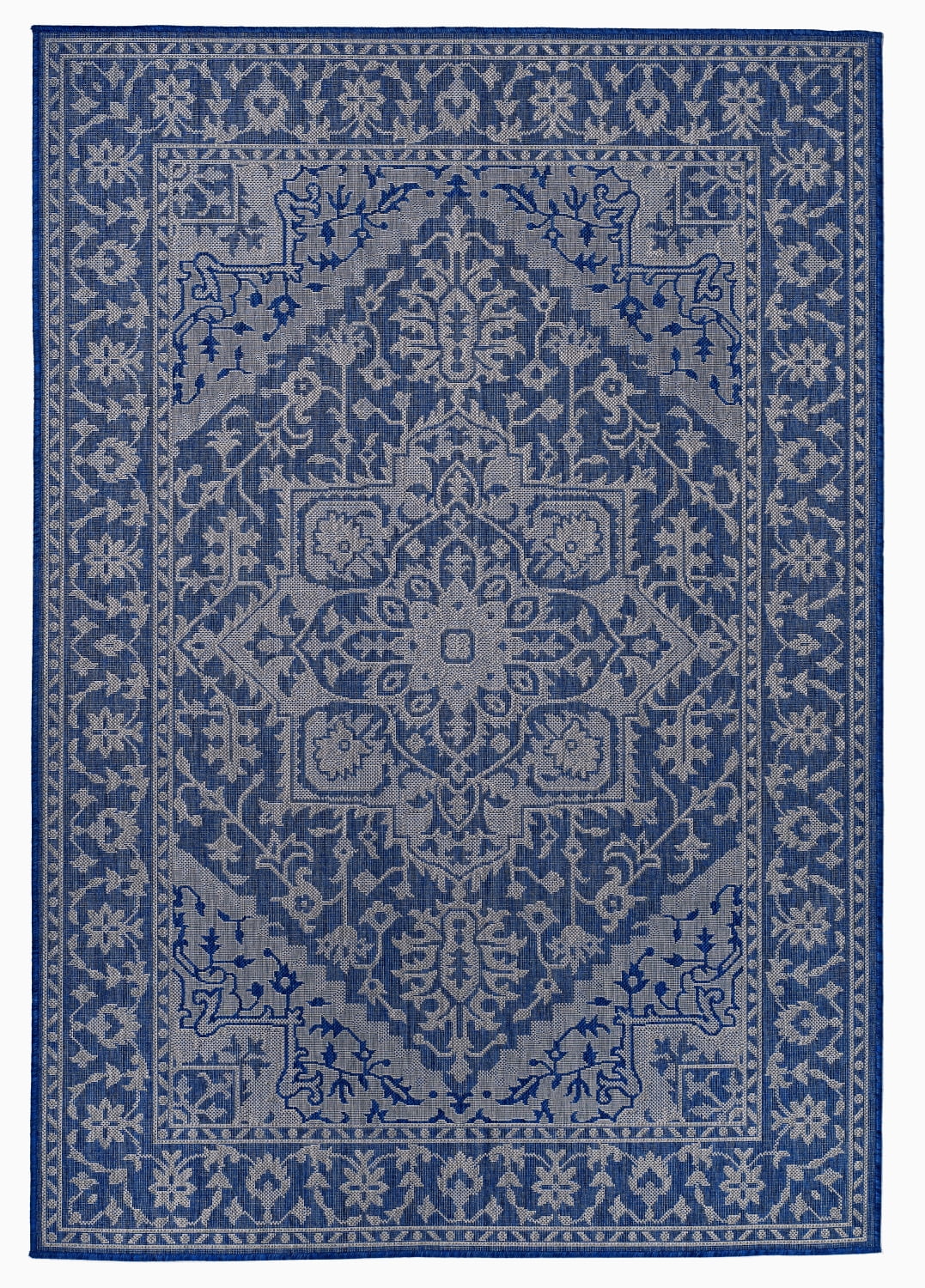 FH Home Flat Woven Outdoor Rug - Waterproof, Easy to Clean, Stain resistant - Premium Polypropylene Yarn - Vintage Persian -Patio, Deck, Porch,Balcony,Laundry Room - Amol - Blue - 3ft 11 in x 5ft 6in