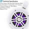 thumbnail image 6 of Pyle Waterproof Marine Wakeboard Tower Speaker 4in Dual Subwoofer Speaker Set W/ LED Lights (White), 6 of 7