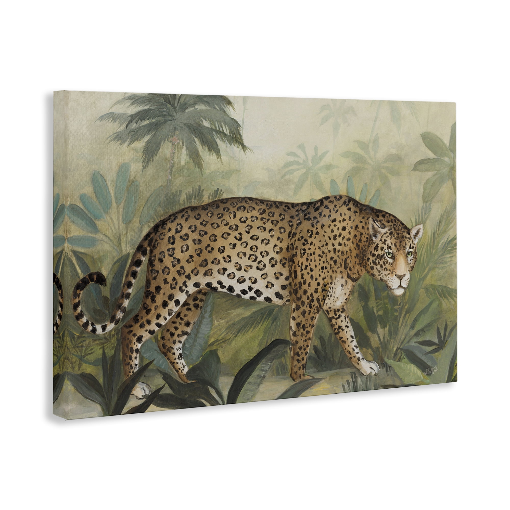 Stupell Industries Prowling Leopard in Forest Landscape Painting Gallery Wrapped Canvas Art Print Wall Art, 24 x 16