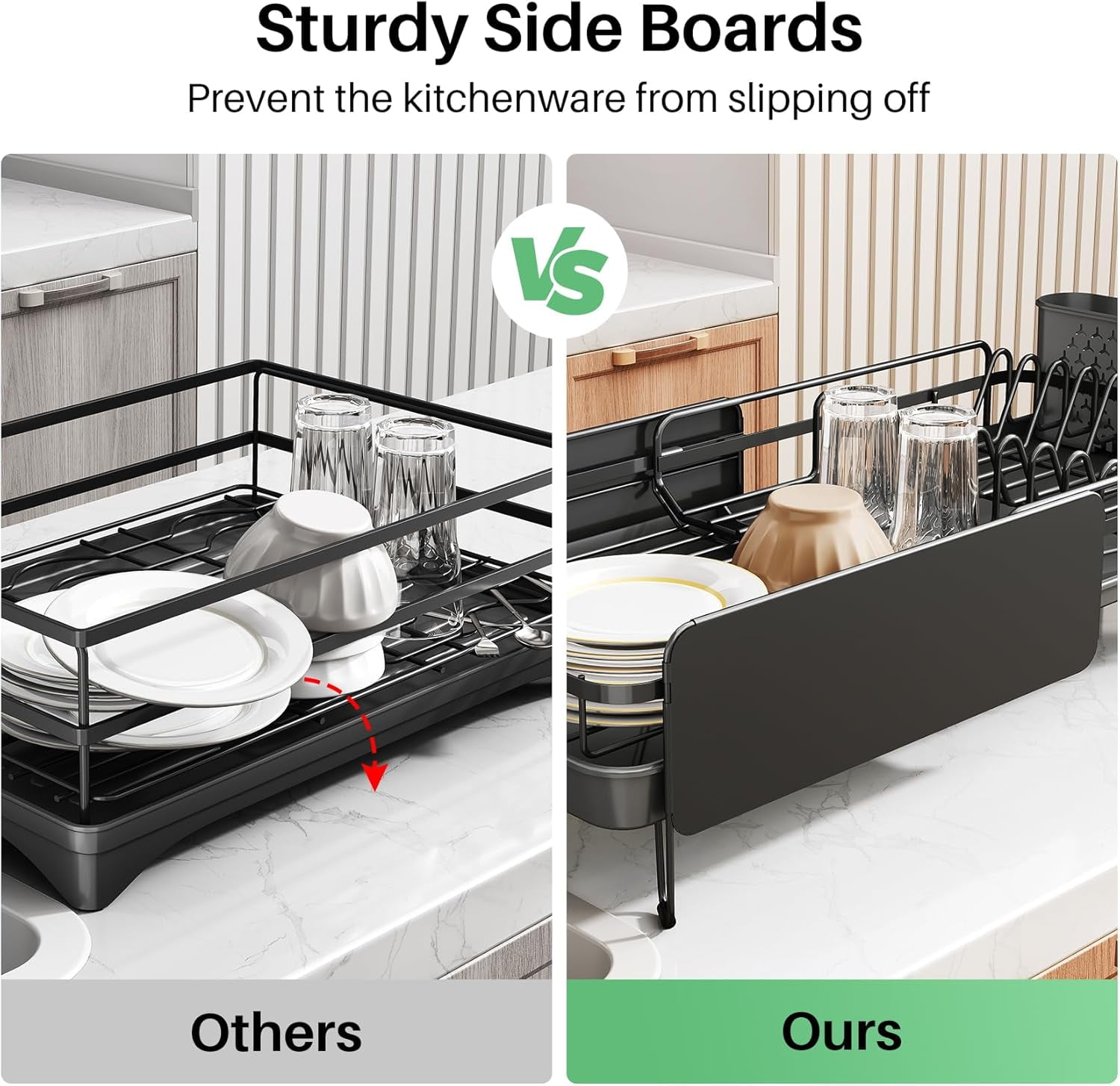 Expandable Dish Drying Rack for Kitchen Counter, Large Stainless Steel Drainer with Cutlery Holder and Rustproof Coating