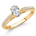 thumbnail image 2 of Gem Stone King 10K Yellow Gold White Topaz and White Lab Grown Diamond Engagement Ring for Women (0.78 Cttw, Oval 6X4MM, Gemstone November Birthstone, Size 9), 2 of 4