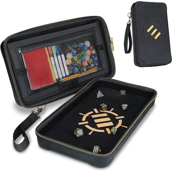 ENHANCE Tabletop Community DND Dice Case and Dice Rolling Tray - Dice Holder and Storage for up to 500 RPG Dice with Rugged Protective Design, Soft Interior, and Organizer Pockets (500 Dice Capacity)