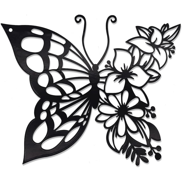 Arte de Pared de Metal Negro Butterfly, Decoración de Pared, Escultura de Pared Colgante, Arte Lineal de Metal de Acero, para Sala de Estar y Recámara, 1 Paquete Grande, F174622