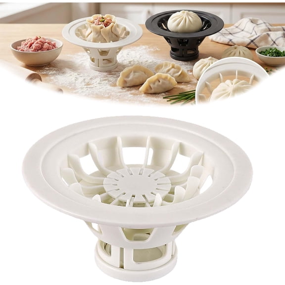 Flower Shaped Bun & Dumpling Machine, Bun Maker Machine, 7.1" Dumpling Momo Maker Mold Plastic Kitchen Gadget Tool (White)