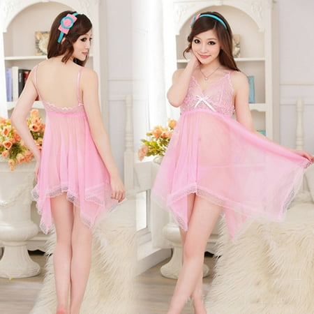 

MRULIC intimates for women Women Lace Bow Underwear Temptation Babydoll Racy Sleepwear Dress Set PK Pink + One size
