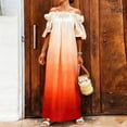 thumbnail image 2 of Miluxas Womens Fashion Gradient Color Dress off Shoulder Long Dress Ruffle Trim Puff Sleeve Loose Maxi Dress Beach Vacation Clothes Orange, 2 of 5