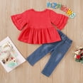 thumbnail image 4 of 4T Baby Girl Clothes Baby Girl Outfits Ruffle Long Sleeve Shirt Top Jeans Pants 2PCS Clothing Set 4-5T Baby Girl Clothes, 4 of 9