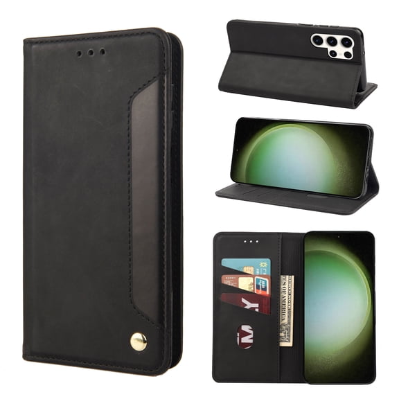 TECH CIRCLE Galaxy S24 Ultra Wallet Case, Ultra Slim Premium PU Leather Card Slot Kickstand Magnetic Soft Flip Fold Shockproof  Protective TPU Inner Phone Case for Samsung Galaxy S24 Ultra 2024,Black