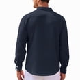 thumbnail image 3 of Havenx Men's Henley Shirts Roll-Up Long Sleeve Button Up Shirt Band Collar Textured T Shirt Summer Lightweight Loose Fit Casual Tees,Navy L, 3 of 5