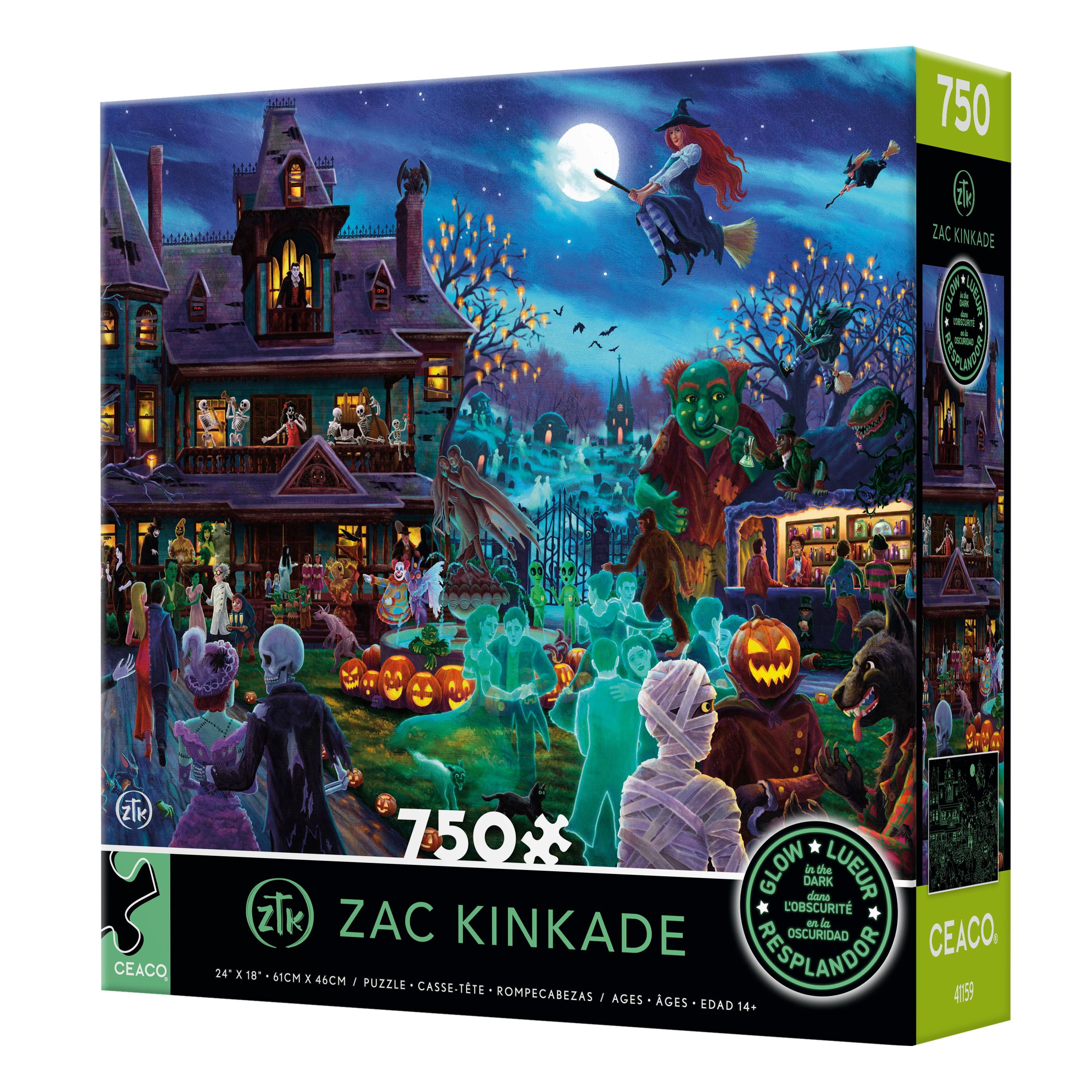 Ceaco A Ghoulish Gathering Glow (Zak Kinkade) 750 Piece Interlocking Jigsaw Puzzle