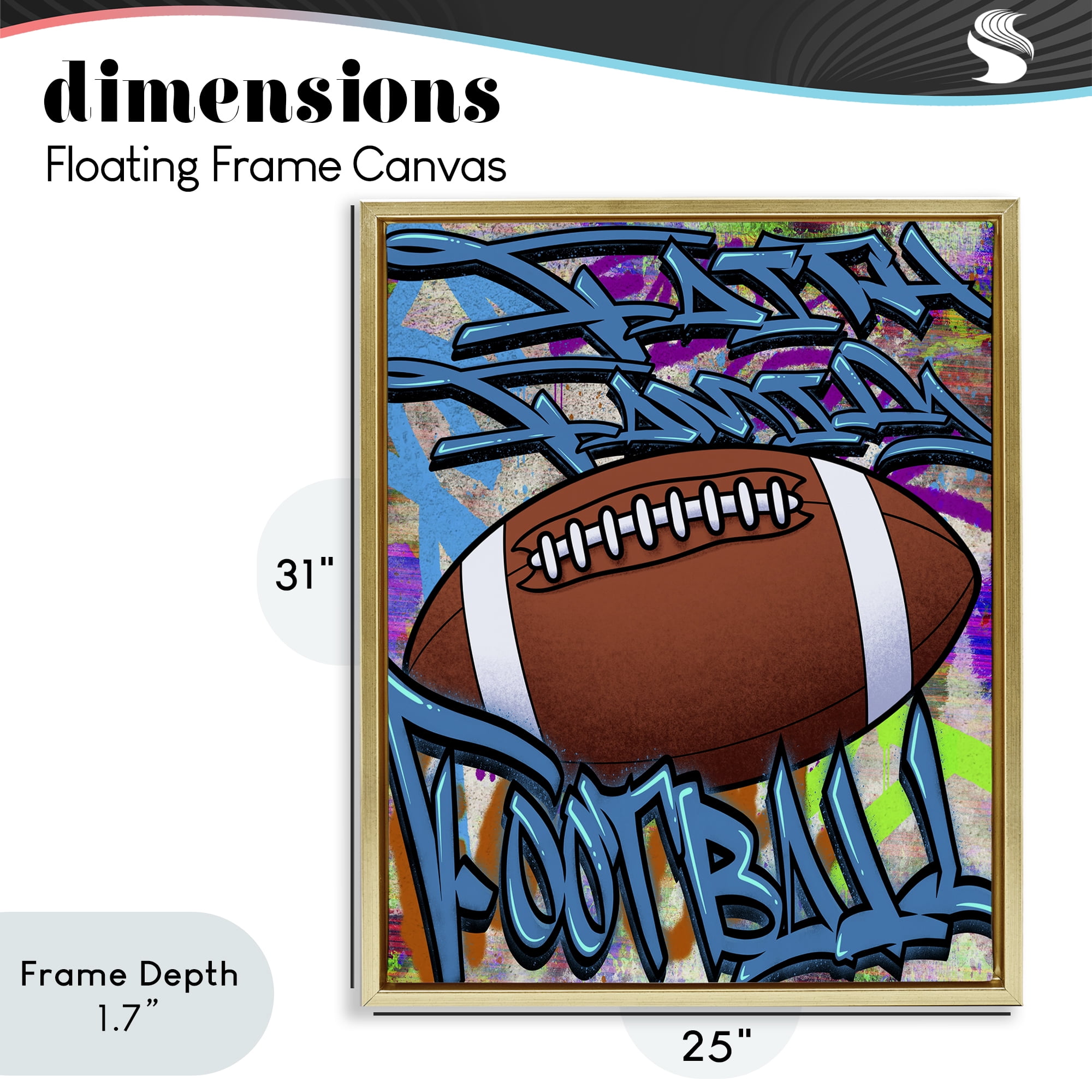 Stupell Industries Faith Family Football Graffiti Gold Framed Floater Canvas Wall Art, design by Marcus Prime
