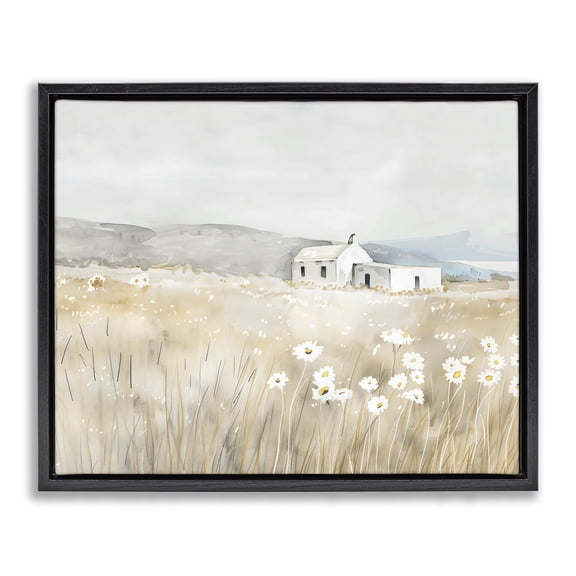 Stupell Industries Rustic Landscape Daisy Meadow Black Framed Floater Canvas Wall Art, design by Creative Studio