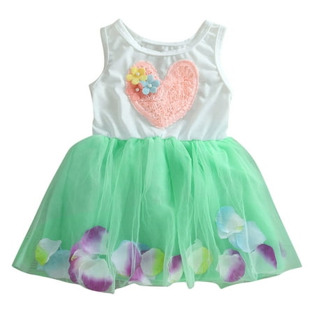 

nsendm plus Size First Dress Tulle Dress Splice Kids Princess Lace Girl Heart Party Toddler Flower Baby Pageant Dress Green 2-3 Years