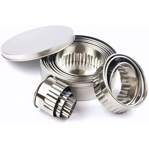 Stainless Steel Fluted Edge Round Cookie Biscuit Cutter Set 12 Pieces Graduated Ring Sizes