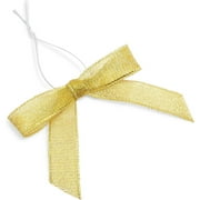 100-Pack Twist Tie Bows, Metallic Gold Pre-Tied Satin Ribbon for Gift Wrap Bags Boxes, Party Favors, Baked Goods, Crafts, Mini Bowties for Hair Decorations (2.5x3 in)