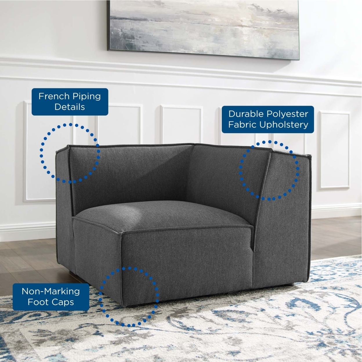 Modway Restore Polyester Fabric Sectional Sofa Corner Chair in Charcoal