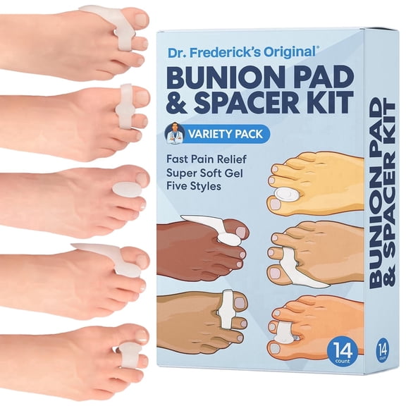 Dr. Frederick's Original 14-Piece Bunion Corrector Kit - Fast Relief for Bunions & Overlapping Toes - For Men & Women - Soft Gel Pads, Spacers, & Separators - For No Surgery Required