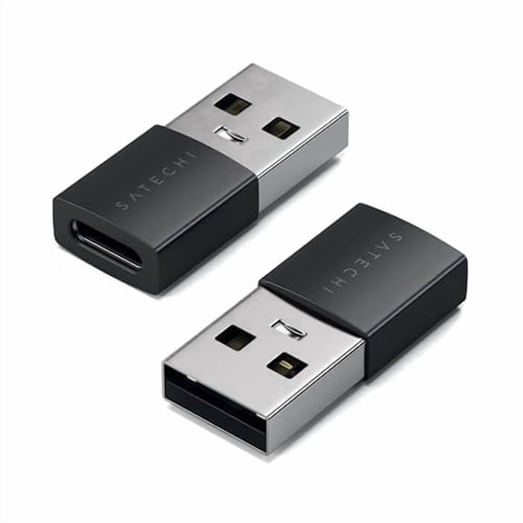 Satechi USB-A to USB-C Adapter (2 Pack) - High-Speed Data Transfer and Power Delivery Charging, Designed for CarPlay and Modern Devices (Space Black)