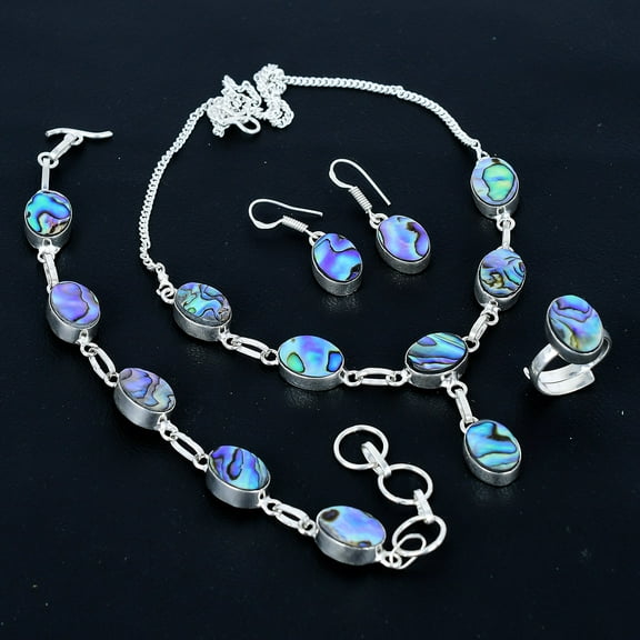 Abalone Shell Oval Gemstone Handmade 925 Sterling Silver Jewelry Set VJ 1147