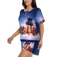 thumbnail image 2 of Fotbe Lantern On Snow With Christmas Print Pajama Set for Women 2 Piece Loungewear Short Sleeve Tops and Shorts Set Soft Sleepwear-Large, 2 of 7