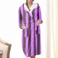 thumbnail image 2 of TFEOQRY Night Robe for Women Striped Flannel Loungewear Nightgown Long Sleeved Sleepwear Pajamas Robe Purple, 2 of 3