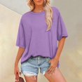thumbnail image 2 of Cqxid525 Short Sleeve Tops For Women Summer Tops For Women Short Sleeve Crewneck Oversized T Shirts Trendy Solid/Flower Printed Beach Vacation Clothes Purple Xl, 2 of 6