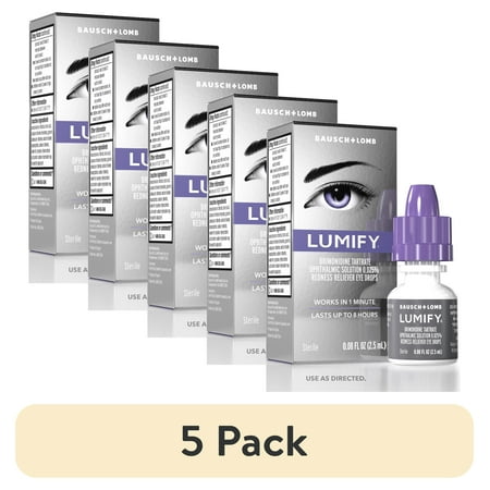 (5 pack) LUMIFY Eye Drops for Redness Relief and Whiter and Brighter Looking Eyes, .08 fl oz (2.5 ml)