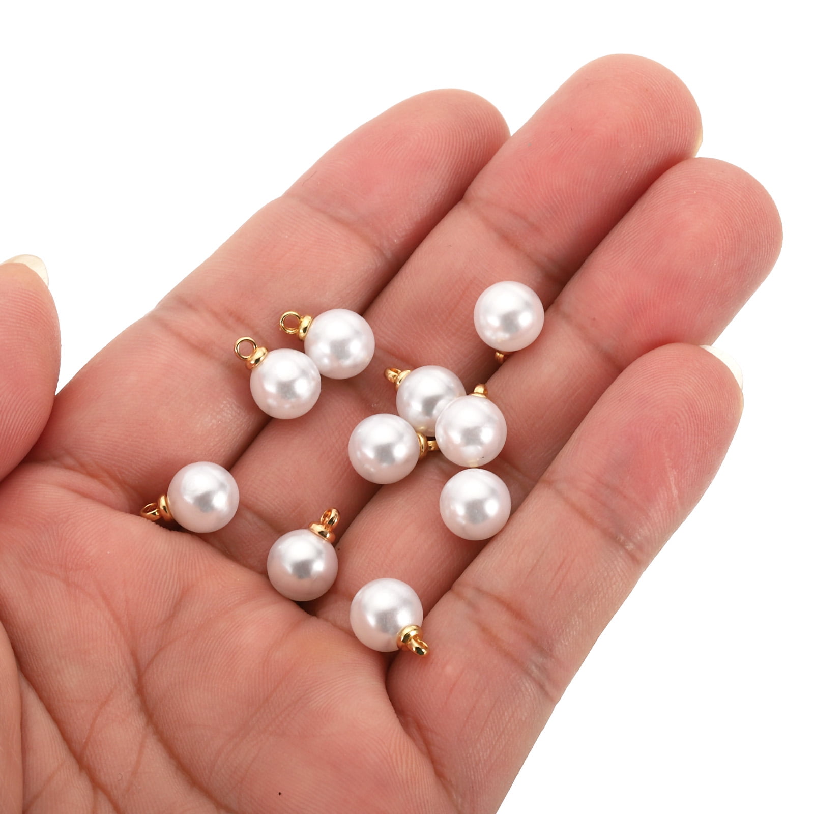 8mm Faux Pearl Charm Pendants Drops, 100pcs Pearl Beads for Jewelry Making Bracelets Earrings Necklace, Golden White