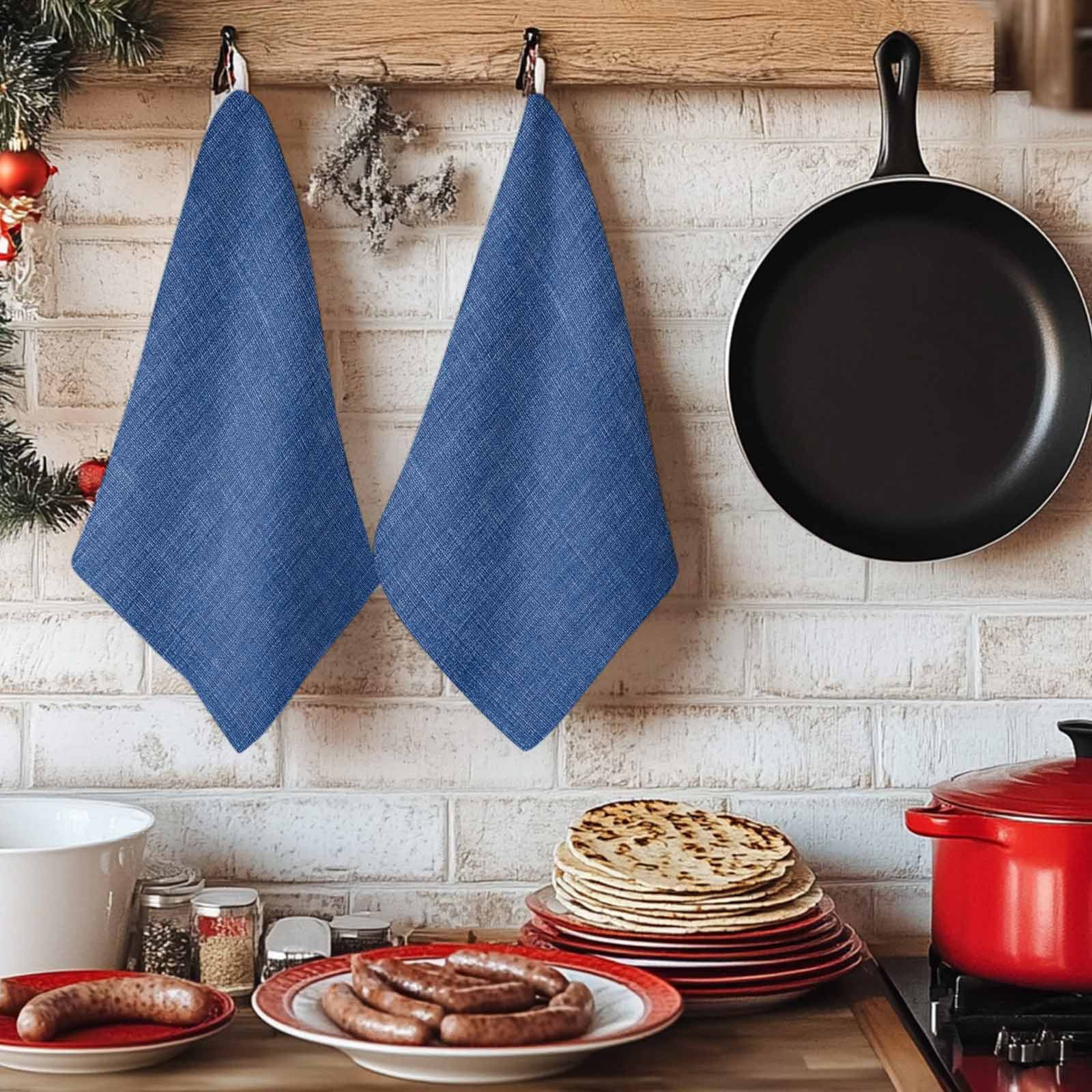 Navy Blue Kitchen Towels Set of 4, Vintage Country Monochrome Farmhouse Soft Microfiber Dish Towels, Absorbent Quick-Dry Washable Dishcloths for Kitchen Cleaning, Drying Dishes, 18x28 Inches