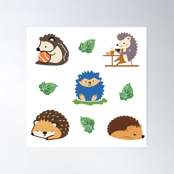 Happy Hedgehogs At Play Poster Wall Art, Modern Wall Decor For Living Room Bedroom, 8x12 UNFRAMED