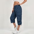 thumbnail image 6 of Women's Lightweight Capri Cargo Pants Drawstring Elastic Waist Cropped Wide Leg Pants Adjustable Hem Baggy Sweatpants with Pockets Blue, 6 of 6