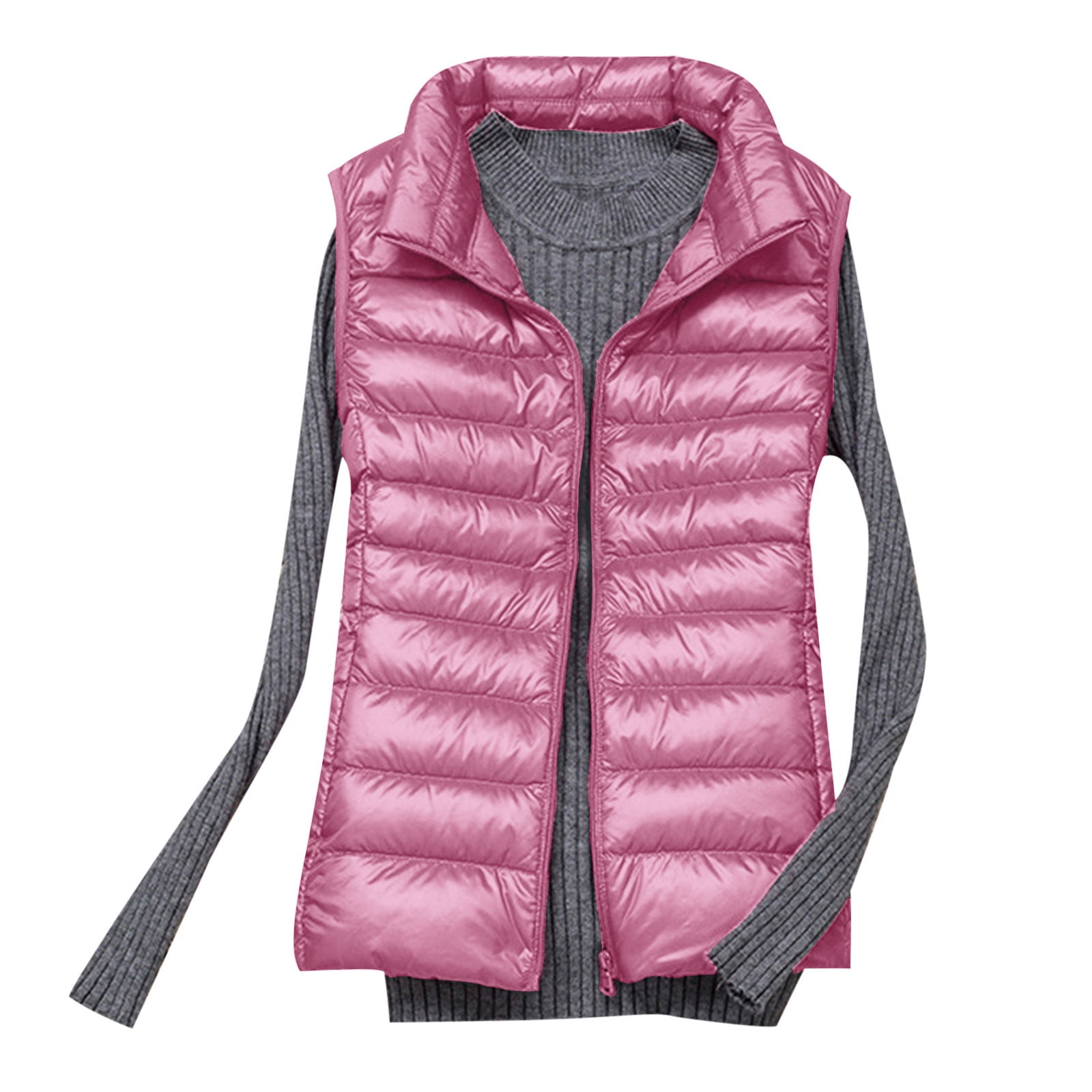Meichang Womens Lightweight Puffer Vest Warm Stand Collar Quilted Jacket Packable Zip Up Down Vests Portable Lnternal Pocket Short Coats