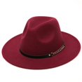 thumbnail image 3 of Sombrero de ala grande de fieltro de lana Simple para hombres y mujeres, sombrero de cadena de lana de estilo británico, sombrero de Jazz Retro clásico, moda de otoño e invierno, 1 pieza, 3 of 4