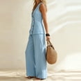 thumbnail image 6 of ClodeEU Women's 2-Piece Outfit, Sleeveless V Neck Top and Wide Leg Pants Set,Casual Loose Summer Set Light Blue,Women's Plus L, 6 of 6