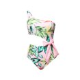 thumbnail image 2 of Fashion Parent-child Swimwear Mom and Children Bow Oblique Shoulder Hollow High Waist One-piece Swimsuit, 2 of 9
