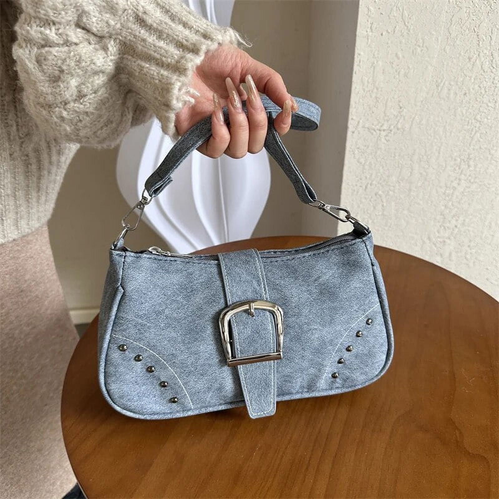 Y2K Bag for Girls Women Denim Shoulder Bag Trendy PU Leather Handbags Purse Zipper Underarm Bag Design Clutch Chic Women s Bags Walmart