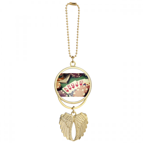 Hearts Flush Poker Gambling Photo Car Keychain Angel Wing Pendant