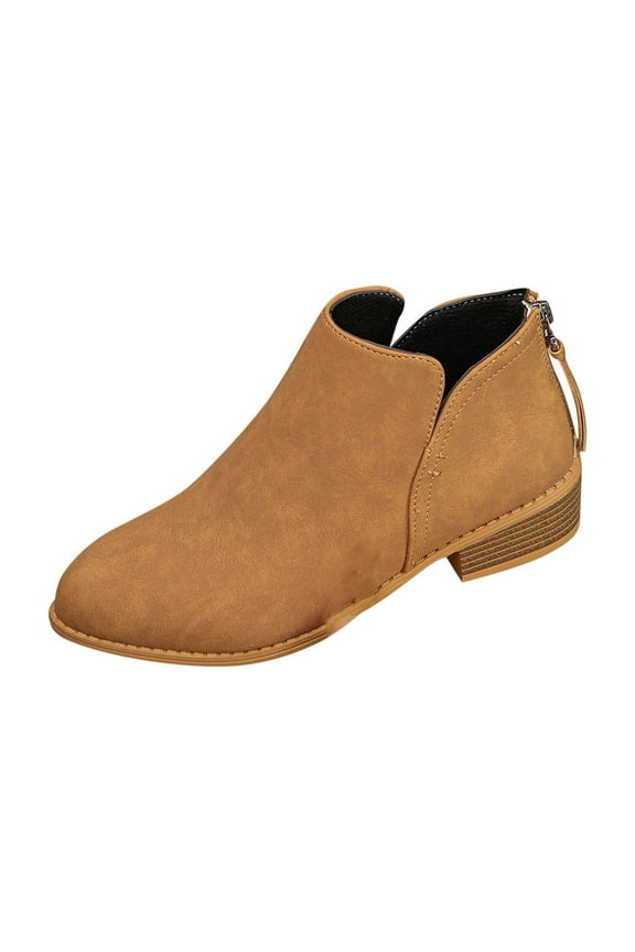Ankle Boots for Women Fashion Casual Spring Short Leather Boots Style Solid Color Pointed Toe Back Zipper Thick Heel Shoes Women'S Low Heel Booties