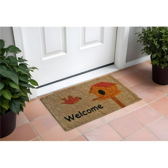 HomeRoots 555489 18 x 30 in. Beige & Black Coir Bird Welcome Outdoor Door Mat