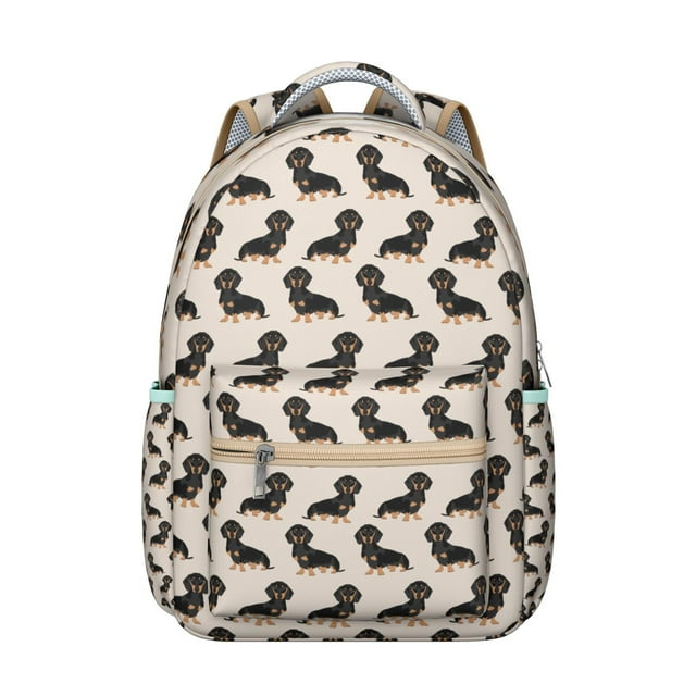 Floral Dog Design Backpack with Boho Aesthetic, Featuring Hand-Drawn Dog Graphics, Ideal for School and Travel