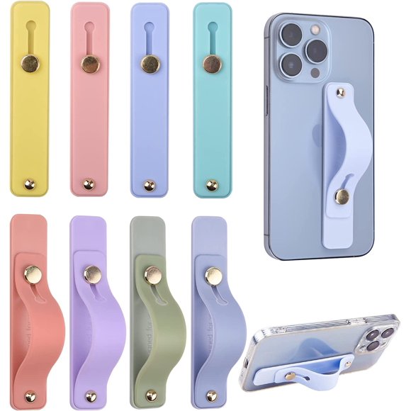 8 Pcs Phone Finger Grip Holder Cell Phone Strap Slides Flat Stander Portable Phone Grip Strap Mobile Phone Loops Bracket for All Phone Case, 8 Colors