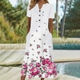 thumbnail image 2 of Moxiu Womens Summer Dress Casual Floral Print Midi Dress Button V Neck Short Sleeve Dresses Flowy Boho Beach Party Sundress 2025 Hot Pink,XL, 2 of 5