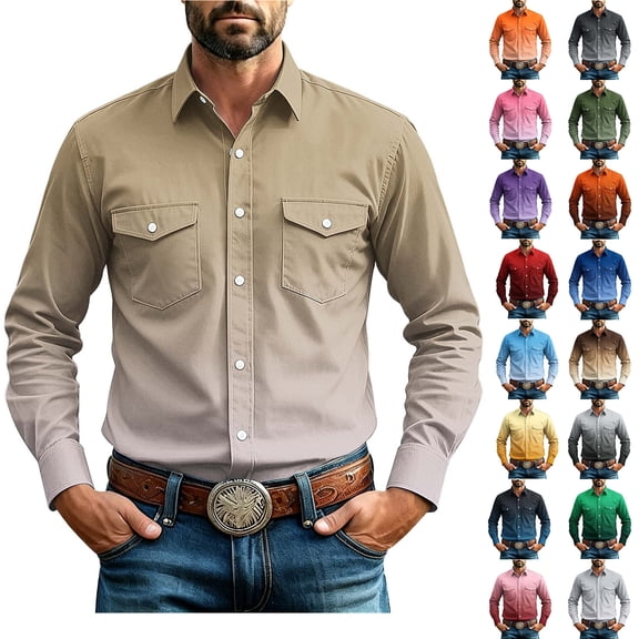 Admvng Mens Tops Solid Long Sleeve Button Down Collared Soft Lightweight Casual Work Business Shirt