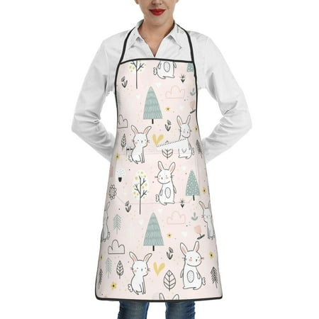 

Pofeuu Rabbit Forest Print Aprons with Pockets Cute Aprons for Kitchen Cooking Server Barber Chef Apron