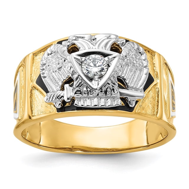 Diamond2Deal 14K Two-tone Gold Men's Diamond 32nd Degree Scottish Rite Masonic Ring Size 10