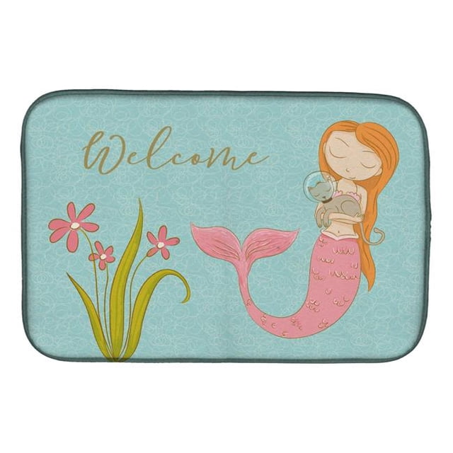 Carolines Treasures BB8548DDM Mermaid With Cat Welcome Dish Drying Mat