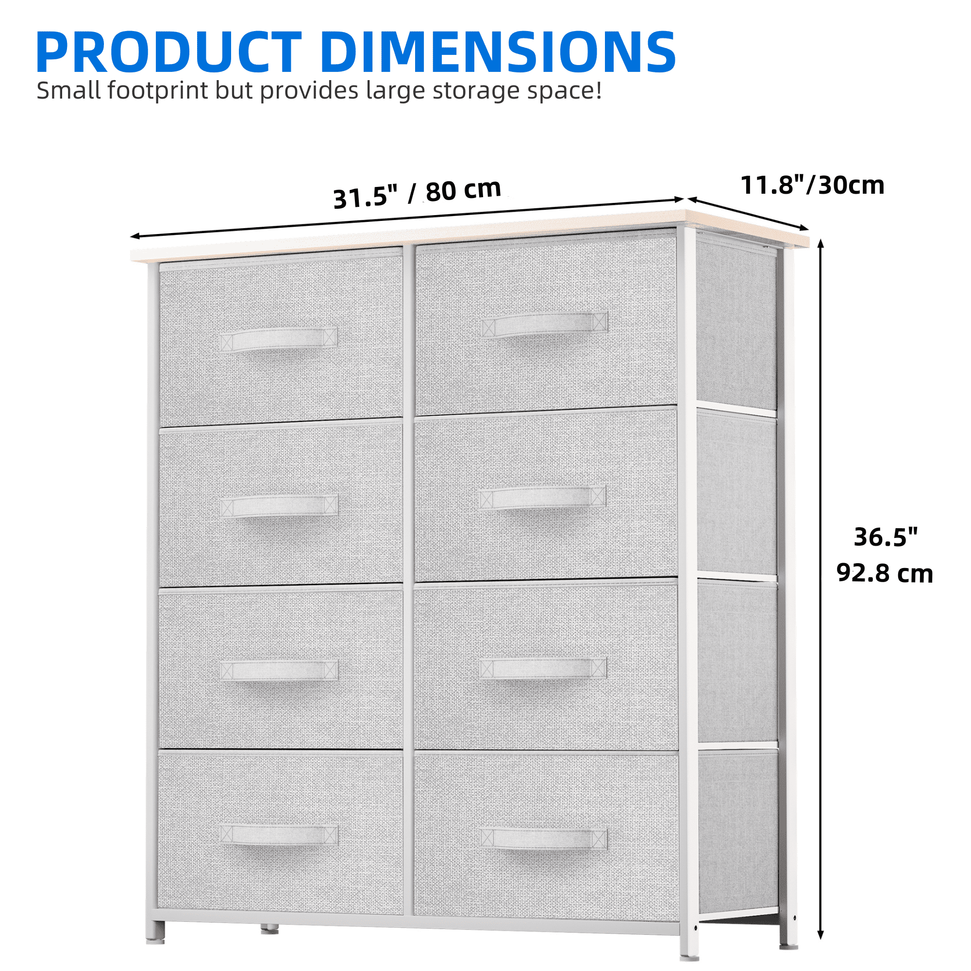 Uforic 8-Drawer Fabric Dresser for Adults & Teens, Storage Organizer for Bedroom, Light Gray