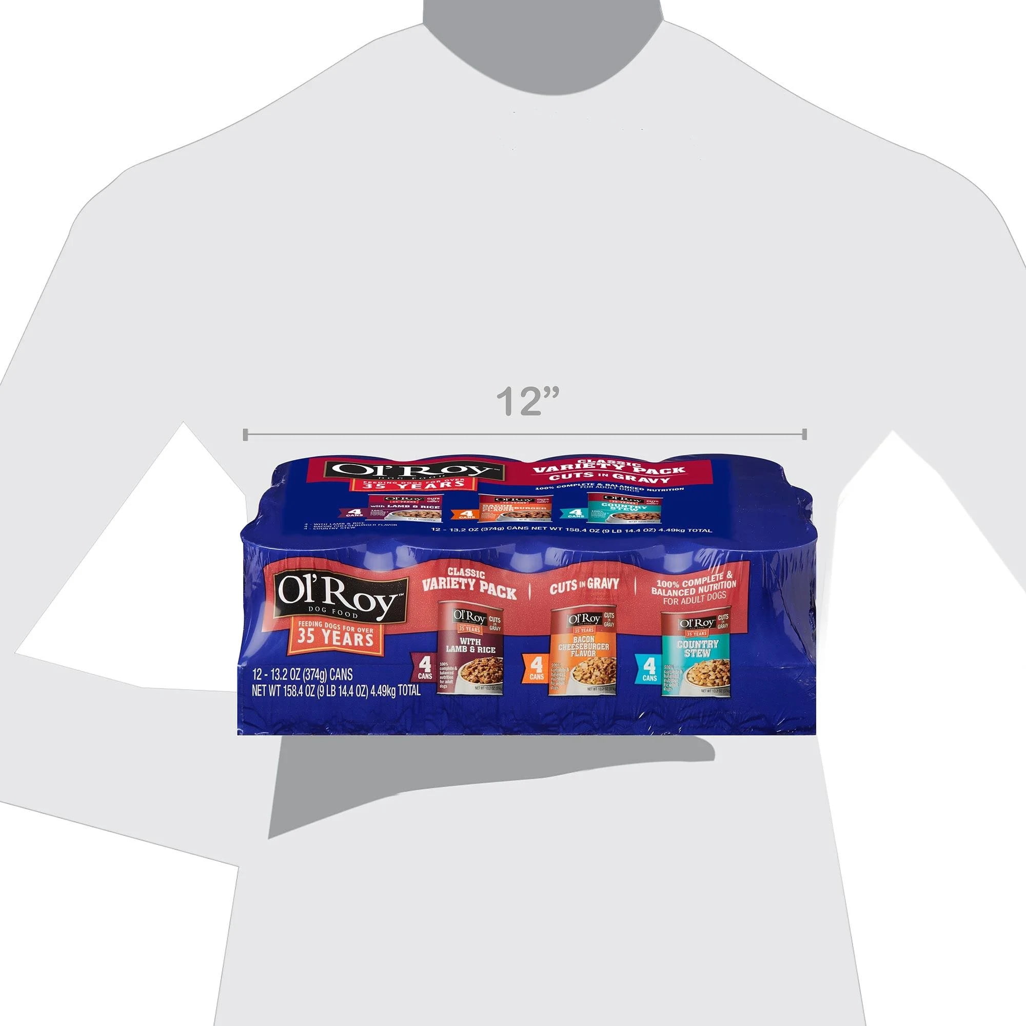 Ol' Roy Cuts in Gravy Wet Dog Food Variety Pack, Lamb & Rice, Bacon Cheeseburger and Packry Stew, 13.2 oz, 12 Pack