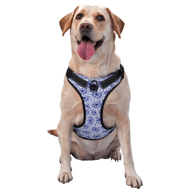 Balery Blue And White Flowers Arnés para Perros Grandes Antitirones, Arnés con Correa para Gato, Arnés Tipo Chaleco para Perros Pequeños-X-Large